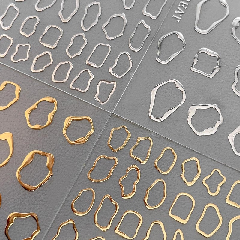 OSTTMA 5D Embossed Metal Nail Art Stickers, 4Sheets Gold Silver Irregular Geometric Lines Frames Nail Sticker Hollow Circle Designs Nail Decals for Women Self Adhesive Nails Manicure Accessories - Image 1