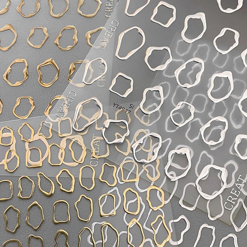 OSTTMA 5D Embossed Metal Nail Art Stickers, 4Sheets Gold Silver Irregular Geometric Lines Frames Nail Sticker Hollow Circle Designs Nail Decals for Women Self Adhesive Nails Manicure Accessories - Image 3