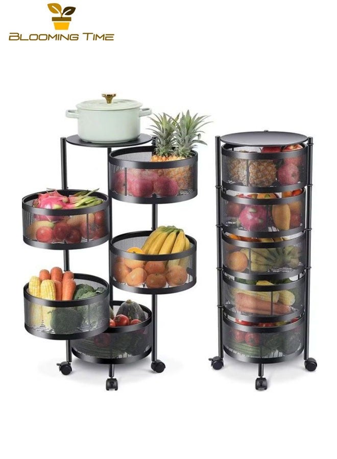 بلومنغ تايم 5-طبقة دائرية الصلب المطبخ تخزين الرف مع عجلات ، الدورية الفاكهة والخضروات تخزين الرف - Image 1