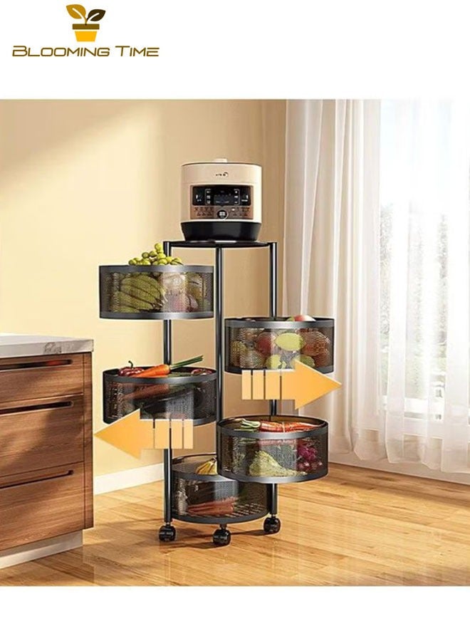 بلومنغ تايم 5-طبقة دائرية الصلب المطبخ تخزين الرف مع عجلات ، الدورية الفاكهة والخضروات تخزين الرف - Image 2