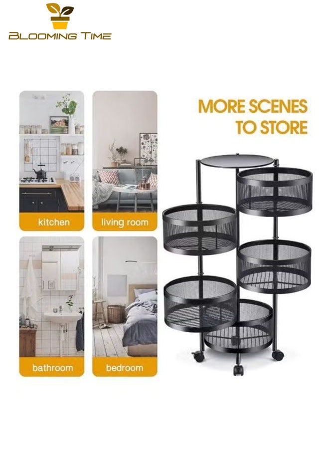 بلومنغ تايم 5-طبقة دائرية الصلب المطبخ تخزين الرف مع عجلات ، الدورية الفاكهة والخضروات تخزين الرف - Image 3