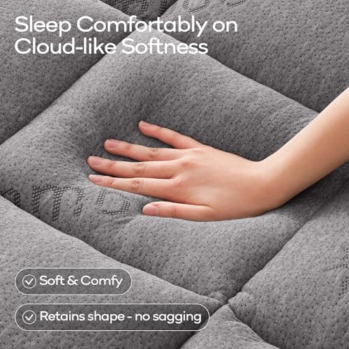 OLANLY Queen Mattress Topper Bamboo Viscose Cooling Pillow Top Mattress Pad Soft Plush Down Alternative for Firm Mattress Back Hip Pressure Relief Machine Washable Deep Pocket Light Gray - Image 3