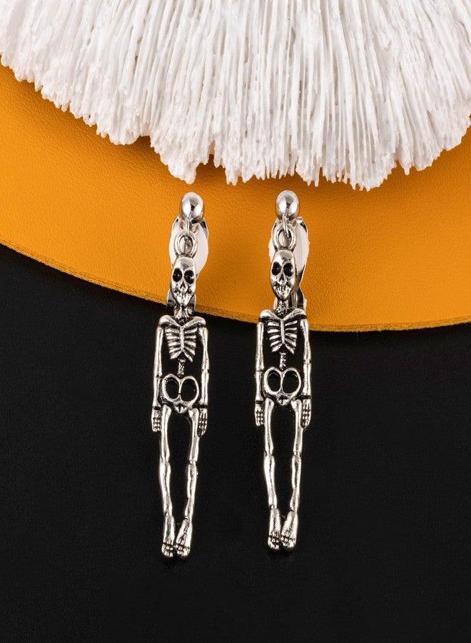 LAXPICOL Halloween Earrings For Women Funny Skeleton Skull Clip On Earrings Punk Gothic Spooky Dangle Earrings For Halloween Jewelry Party Cosplay - Image 4