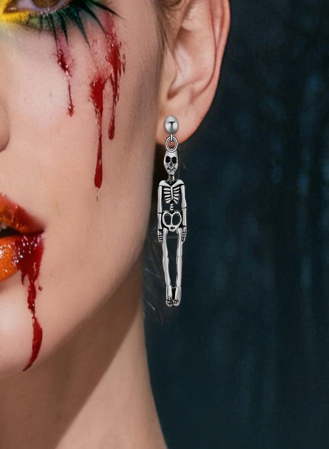 LAXPICOL Halloween Earrings For Women Funny Skeleton Skull Clip On Earrings Punk Gothic Spooky Dangle Earrings For Halloween Jewelry Party Cosplay - Image 2