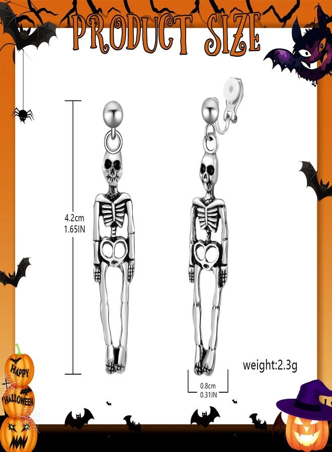 LAXPICOL Halloween Earrings For Women Funny Skeleton Skull Clip On Earrings Punk Gothic Spooky Dangle Earrings For Halloween Jewelry Party Cosplay - Image 3