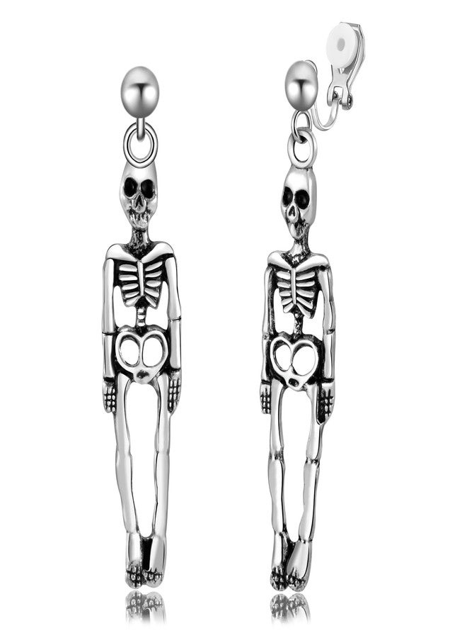 LAXPICOL Halloween Earrings For Women Funny Skeleton Skull Clip On Earrings Punk Gothic Spooky Dangle Earrings For Halloween Jewelry Party Cosplay - Image 1
