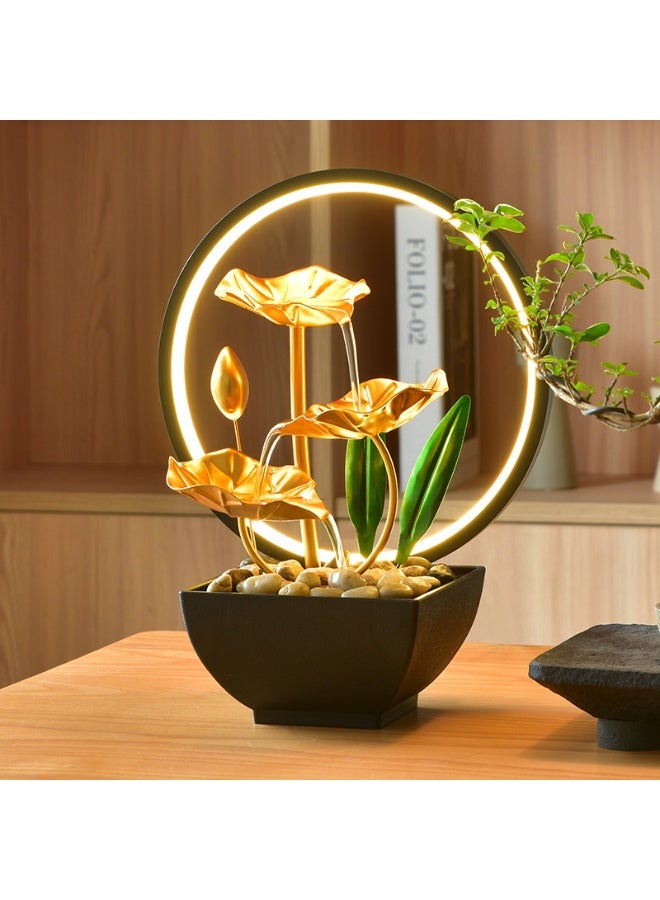 RATSAW Waterfall Fountain Indoor Tabletop Water Fountain Indoor Tabletop Fountain With LED Circle Reflective Lighting Feature Small Waterfall Fengshui Desktop Fountain Zen Decor Meditation Table Fountain for Living Study Tea Room Office Yoga Room Beauty Club - Image 1
