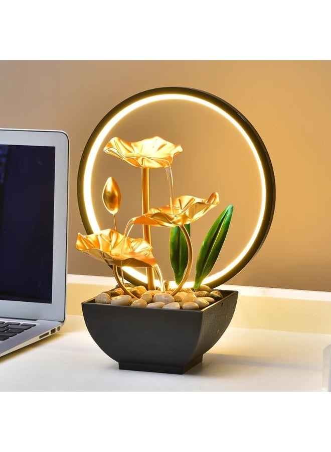 RATSAW Waterfall Fountain Indoor Tabletop Water Fountain Indoor Tabletop Fountain With LED Circle Reflective Lighting Feature Small Waterfall Fengshui Desktop Fountain Zen Decor Meditation Table Fountain for Living Study Tea Room Office Yoga Room Beauty Club - Image 2
