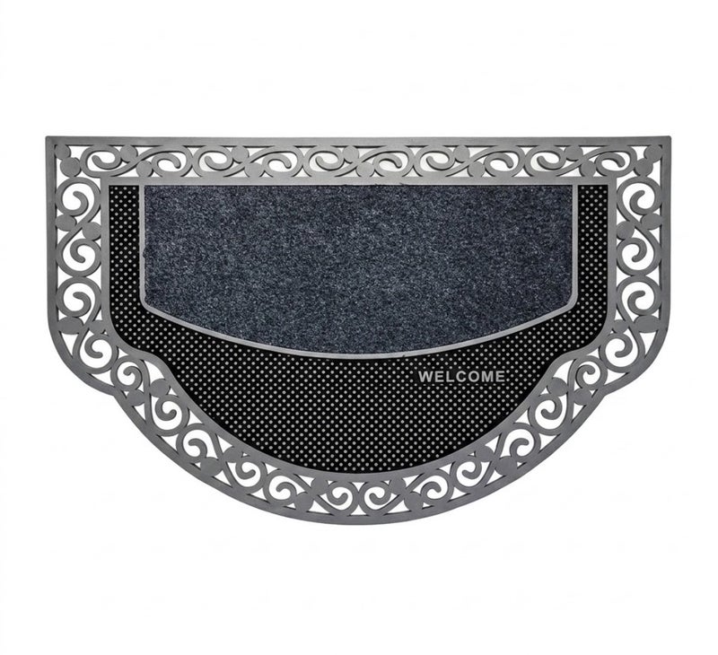 Semi-Circular Door Mat with Elegant Decorative Design, Anti-Slip and Easy to Clean - Grey and Black - Image 1