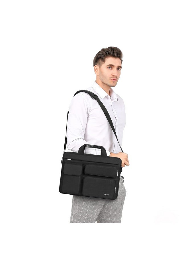 Mosiso MOSISO Laptop Shoulder Bag Compatible with MacBook Air 15 M4 M3 M2/Pro 16 inch M4 M3 M2 M1,15-15.6 inch Notebook with 2 Raised&1 Flapover&1 Horizontal Pocket&Handle&Belt, Black  - Image 4
