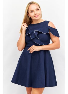 Women Plain Casual Mini Dress, Navy