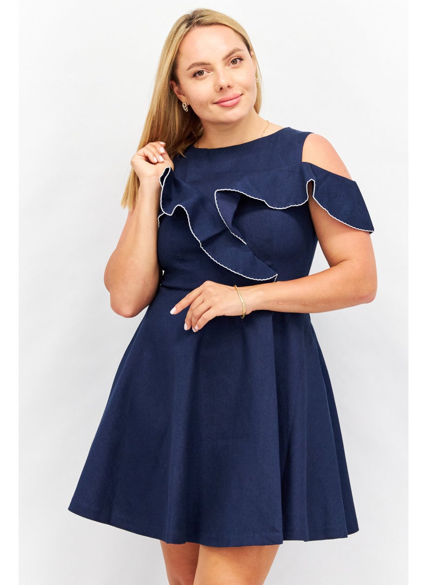 VERO MODA - Women Plain Casual Mini Dress, Navy - Image 1