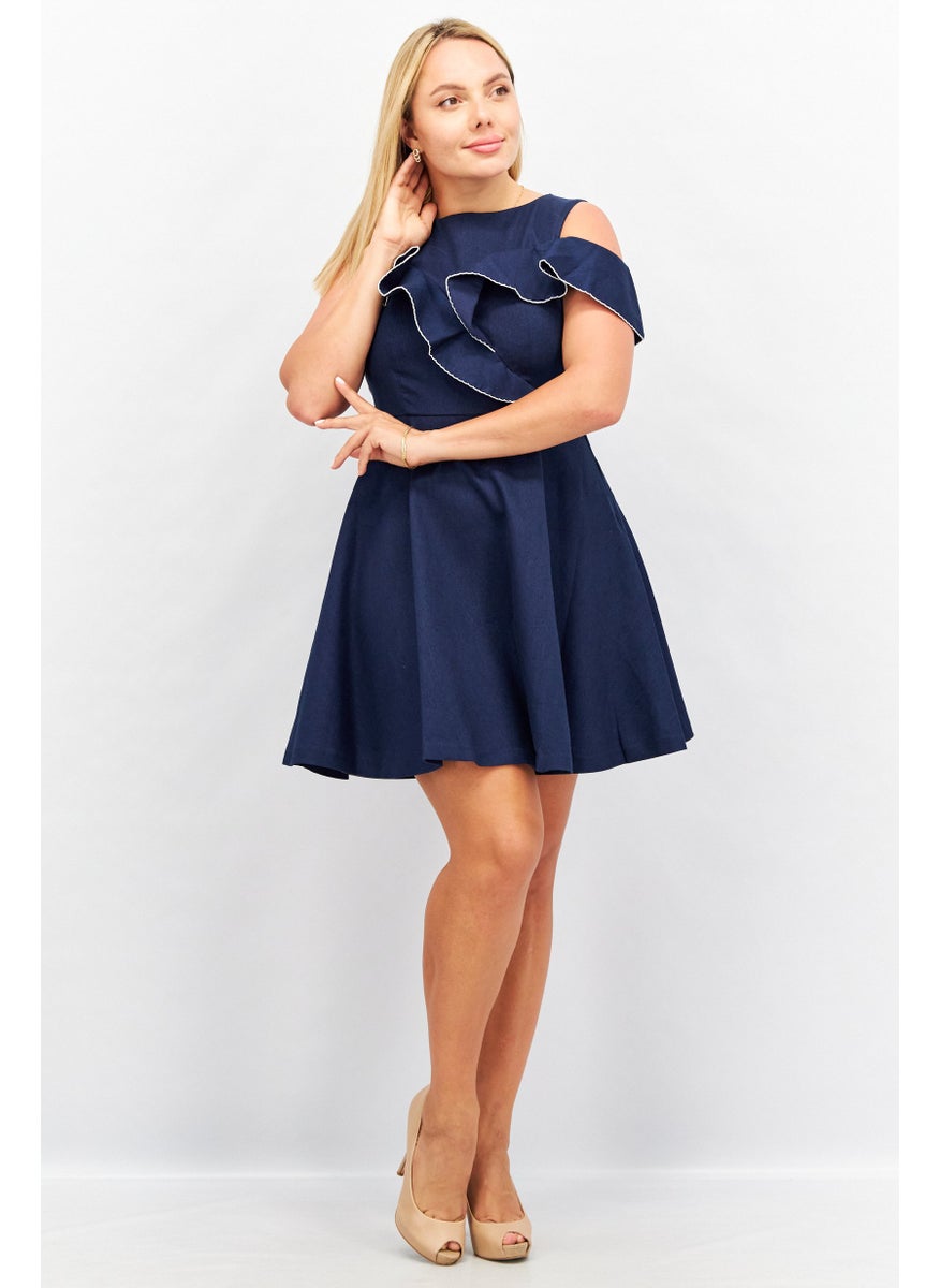 VERO MODA - Women Plain Casual Mini Dress, Navy - Image 1