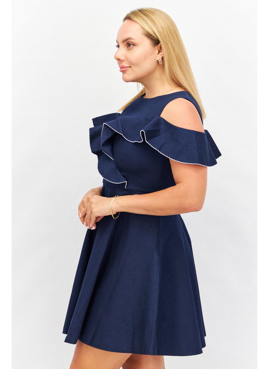 VERO MODA - Women Plain Casual Mini Dress, Navy - Image 1