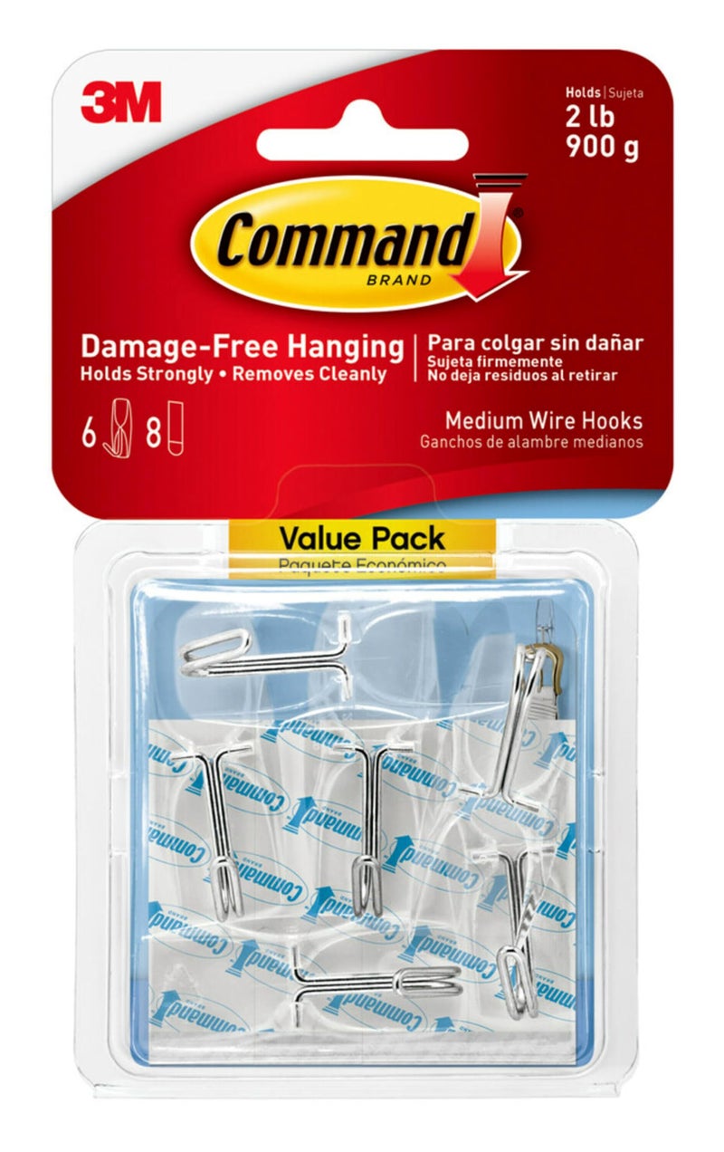 Command Medium Clear Wire Toggle Hooks, 6 Wall Hook and 8 Strips, Damage-Free Hanging with Adhesive, Great for Hanging, Organization, and Storage, Holds up to 2 lb - Image 1