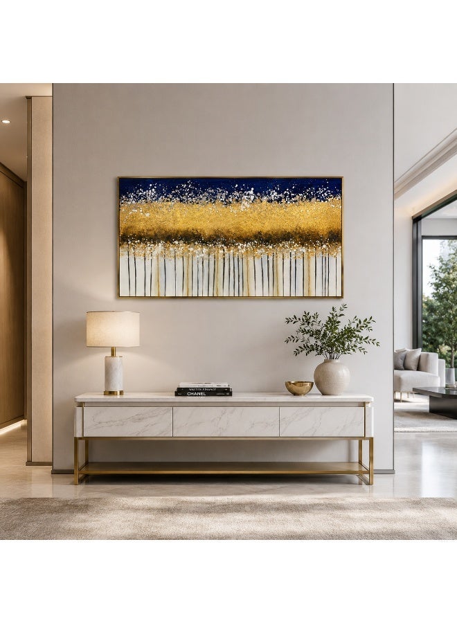 Luxury Neutral Abstract Wall Art 120x60cm Textured Acrylic Painting with Gold Frame Modern Geometric Wall Decor for Living Room Bedroom  Office - Image 1