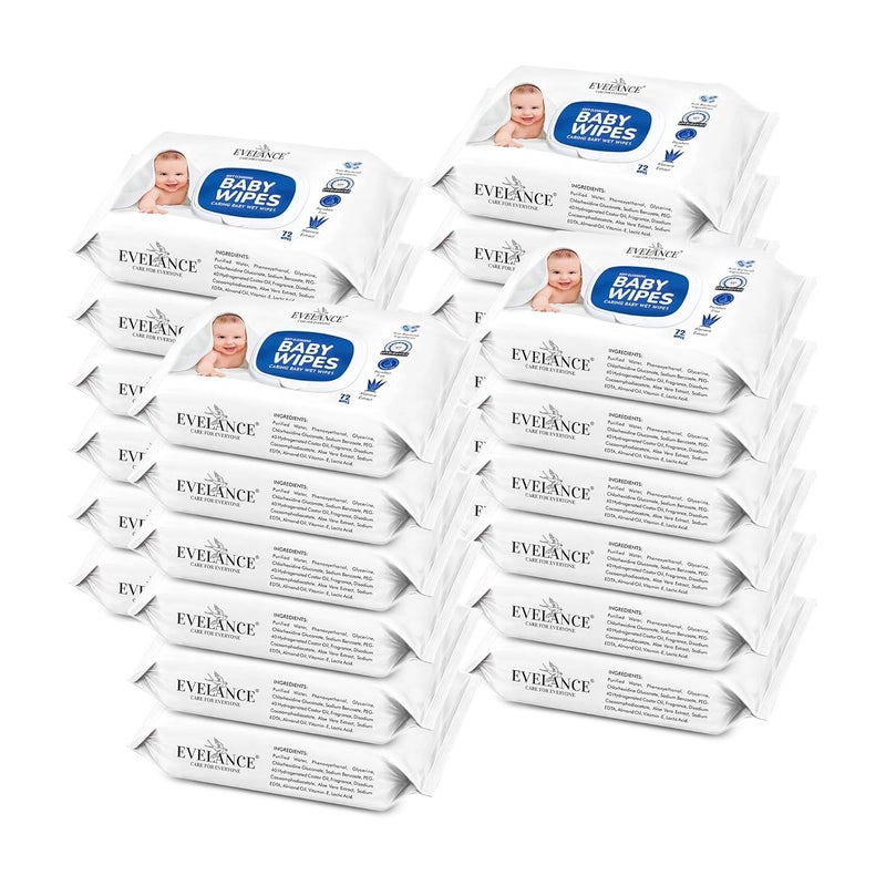 EVELANCE Soft Cleansing Baby Wipes with Lid | 72 Wipes x 24-1728 Wipes | Extra Thick & Moist Wet Wipes for Baby's | Prevents Rashes & Redness with Goodness of Aloe Vera Vitamin E | pH Balanced - Image 1