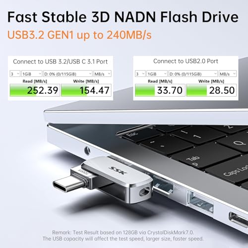 SSK 128GB USB C Stick, USB 3.2 Type-C and USB-A up to 240 MB/s, Dual Memory Stick Jump Flash Drive for Phone - Image 3