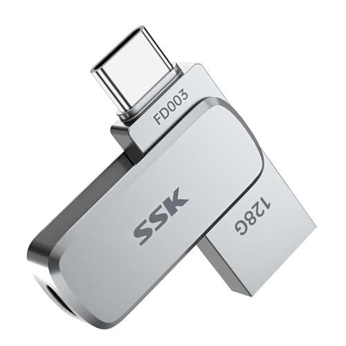 SSK 128GB USB C Stick, USB 3.2 Type-C and USB-A up to 240 MB/s, Dual Memory Stick Jump Flash Drive for Phone - Image 1