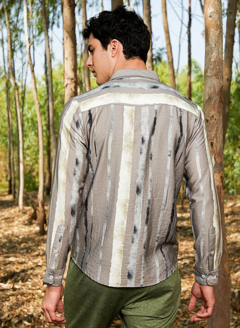 Campus Sutra Men's Coin Grey Indie-Striped Shirt
