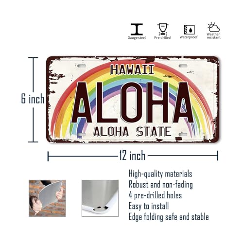 Ubewair Hawaii License Plate Decor - Aloha Sign Hawaiian Wall Art Beachy Room Decor Vintage Hawaiian License Plate Summer Aloha Metal Tin Signs 6x12 Inch - Image 2
