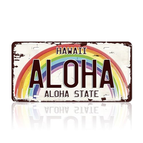 Ubewair Hawaii License Plate Decor - Aloha Sign Hawaiian Wall Art Beachy Room Decor Vintage Hawaiian License Plate Summer Aloha Metal Tin Signs 6x12 Inch - Image 1