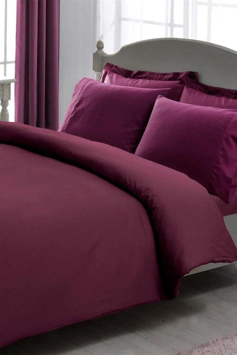 TA Premium Basic Striped Duvet Cover Set King Plum