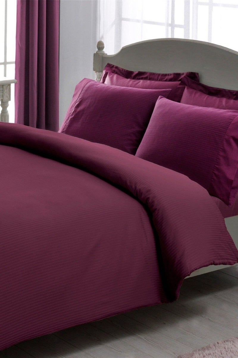 TA Premium Basic Striped Duvet Cover Set King Plum 