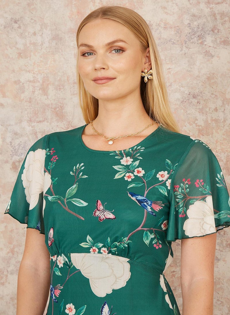 يامي فستان ميدي بكشكشة وزهور - Image 4