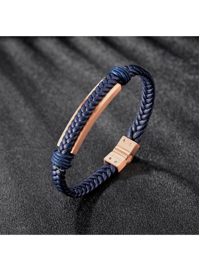 Zink Men's Blue & Rose Gold Stainless Steel & Leather Bracelet | Zjbc028rgbl - Image 4