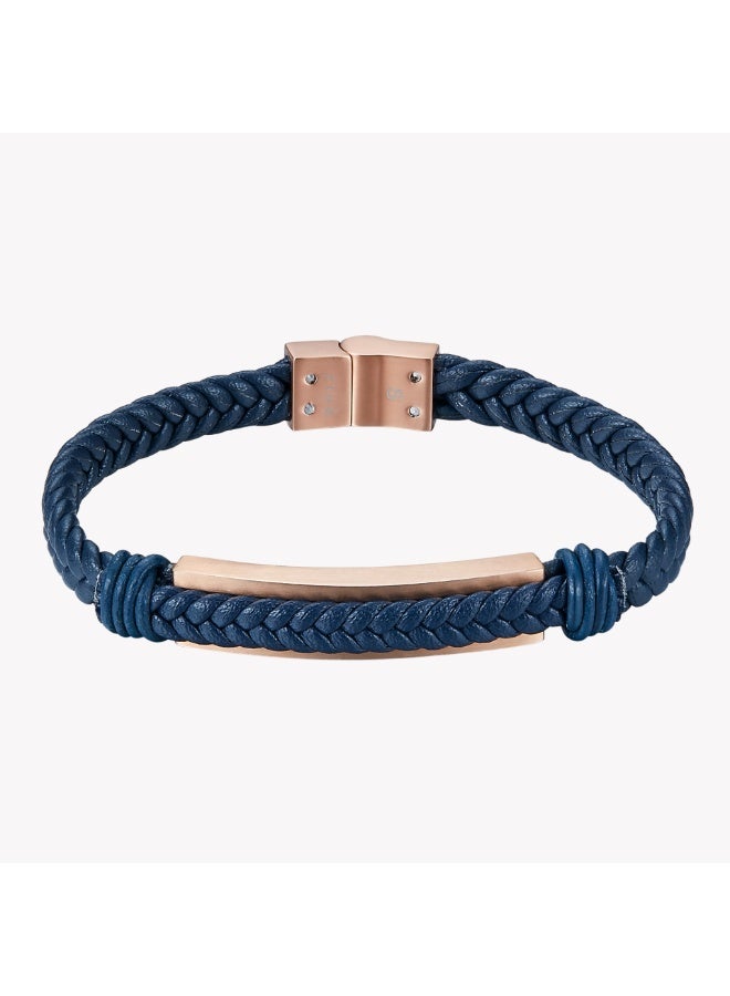 Zink Men's Blue & Rose Gold Stainless Steel & Leather Bracelet | Zjbc028rgbl - Image 2