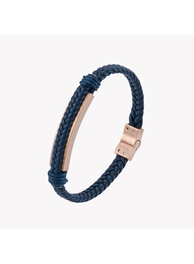 Zink Men's Blue & Rose Gold Stainless Steel & Leather Bracelet | Zjbc028rgbl - Image 1