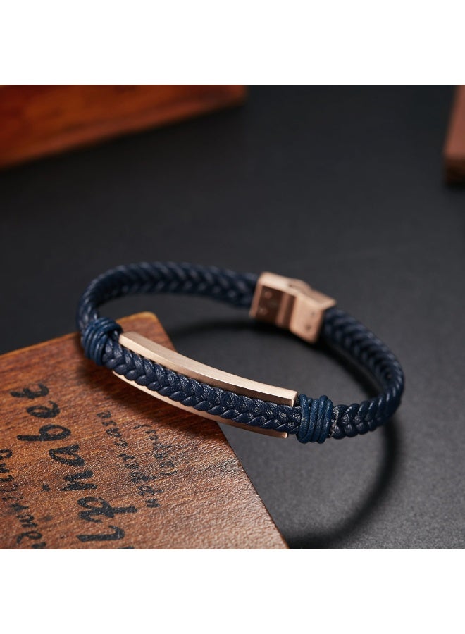 Zink Men's Blue & Rose Gold Stainless Steel & Leather Bracelet | Zjbc028rgbl - Image 5