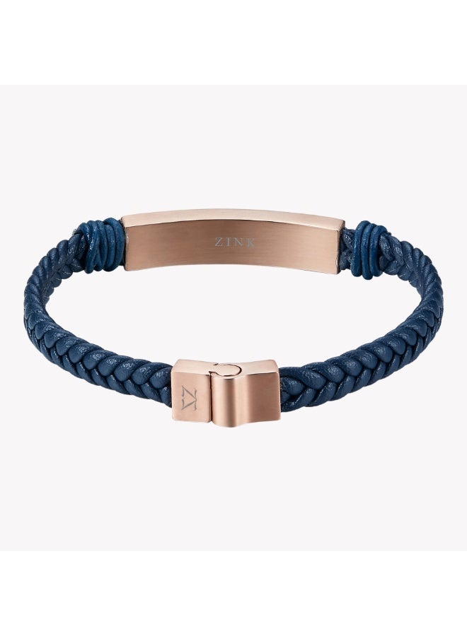 Zink Men's Blue & Rose Gold Stainless Steel & Leather Bracelet | Zjbc028rgbl - Image 3