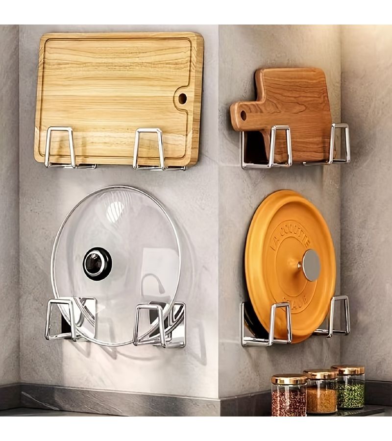 4pcs Black Stainless Steel Wall Mounted Kitchen Storage Rack for Pot Lids Cutting Boards Sponges - Image 2