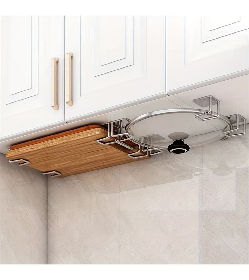 4pcs Black Stainless Steel Wall Mounted Kitchen Storage Rack for Pot Lids Cutting Boards Sponges - Image 5