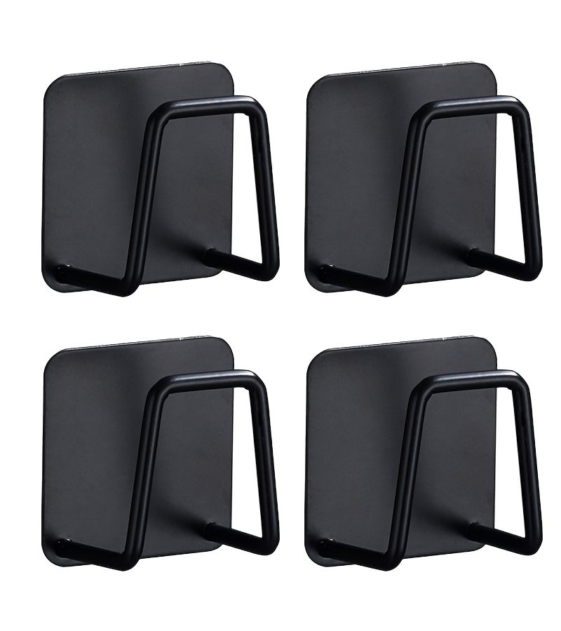 4pcs Black Stainless Steel Wall Mounted Kitchen Storage Rack for Pot Lids Cutting Boards Sponges - Image 1