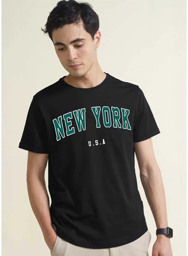 Veirdo Veirdo Pure Cotton Regular Fit Black Half Sleeve T-Shirt For Men