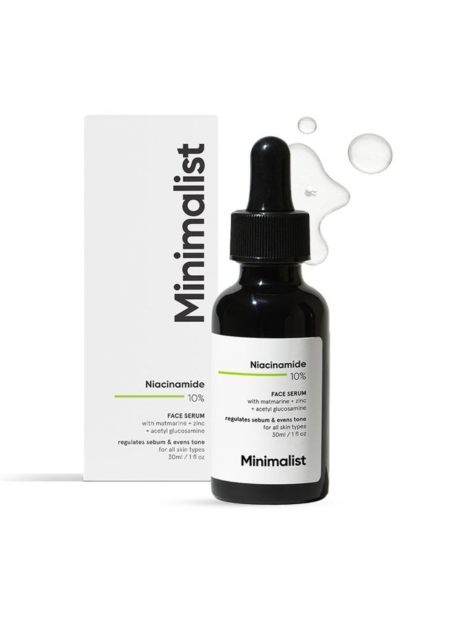 Minimalist Oil Control & Anti-Acne 10% Niacinamide Face Serum with Zinc | Skin Clarifying,Blemishes & Pore Care for All Skin Types | 30ml (Pack of 1)