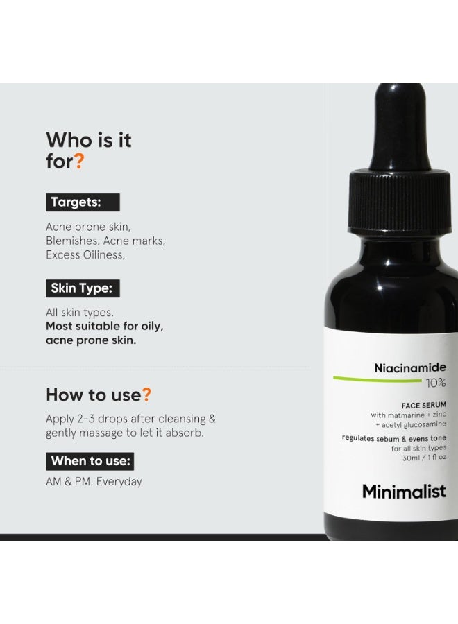 Minimalist Oil Control & Anti-Acne 10% Niacinamide Face Serum with Zinc | Skin Clarifying,Blemishes & Pore Care for All Skin Types | 30ml (Pack of 1) - Image 2