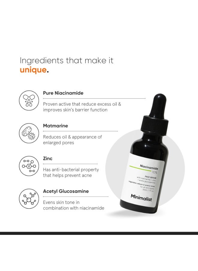 Minimalist Oil Control & Anti-Acne 10% Niacinamide Face Serum with Zinc | Skin Clarifying,Blemishes & Pore Care for All Skin Types | 30ml (Pack of 1) - Image 3