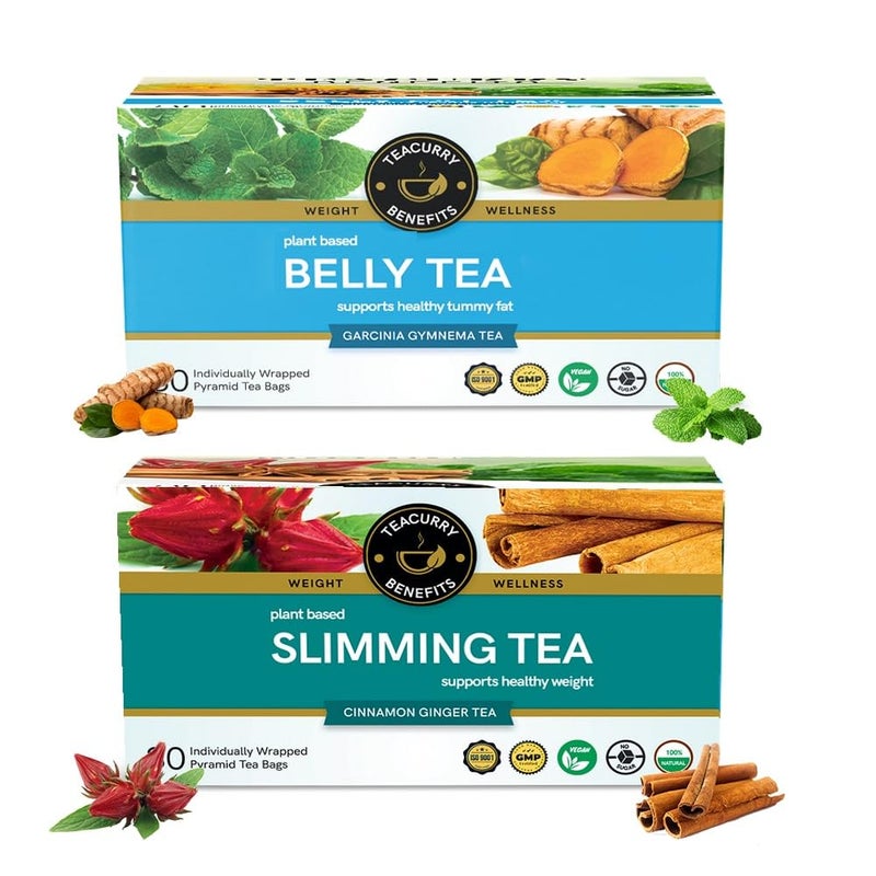 Teacurry Belly Tea & Slimming Tea Combo (1 Month Pack, 60 Tea Bags) - Supports with Flatter Tummy and Overall Weight Management. - 100% Natural - Image 1
