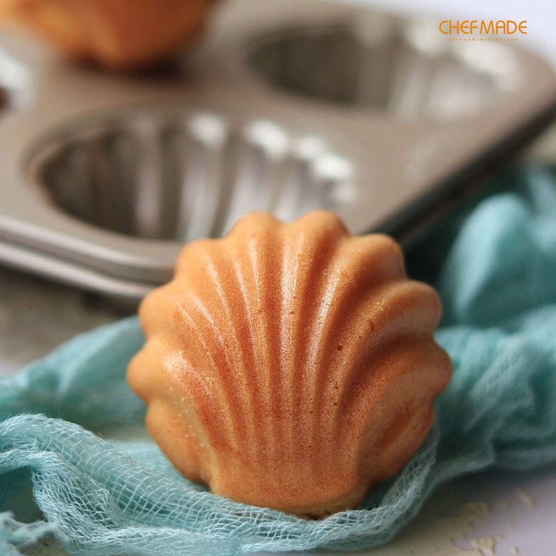 CHEFMADE Madeleine Mold Cake Pan, 6-Cavity Non-Stick Spherical Shell Madeline Bakeware for Oven Baking (Champagne Gold) - Image 3