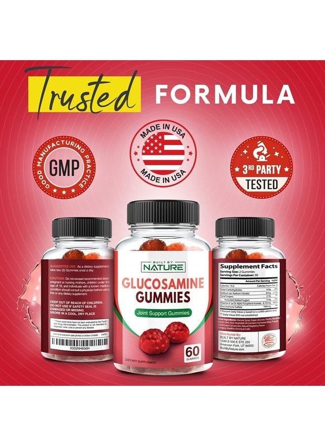Built By Nature - Glucosamine Gummies with Vitamin E - Advanced Joint Support Gummy Supplement, High Potency Antioxidant & Inflammatory Response, Comfort for Back, Knees, Hands, Non GMO, 60 Extended Delivery Gummies - Image 1