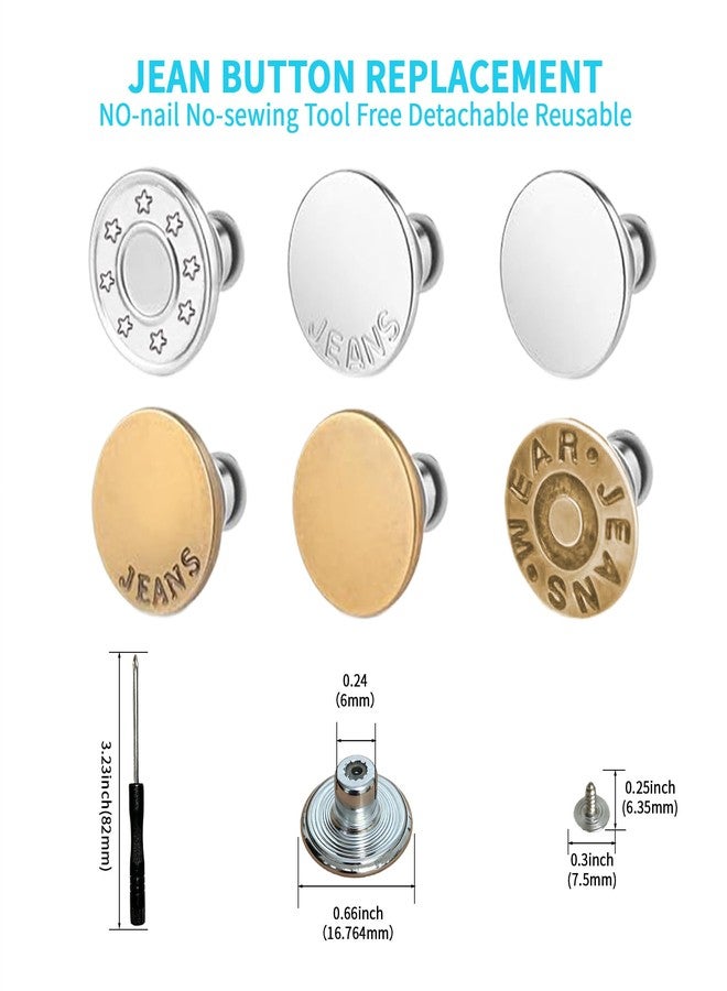 JANCAN 14 PCS Jean Buttons for Loose Jeans - 17 mm Reusable Replacement Buttons No-Sew Nailess Removable Metal Jeans Buttons with Screwdrivers for Cowboy Clothing Jackets Pants DIY Accessories (14) - Image 2