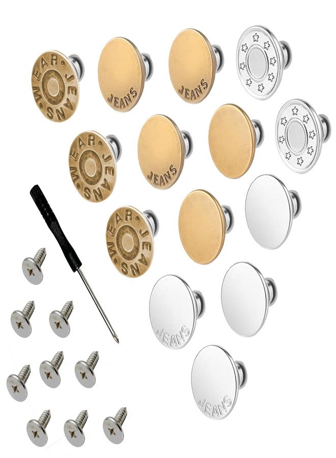 JANCAN 14 PCS Jean Buttons for Loose Jeans - 17 mm Reusable Replacement Buttons No-Sew Nailess Removable Metal Jeans Buttons with Screwdrivers for Cowboy Clothing Jackets Pants DIY Accessories (14) - Image 1