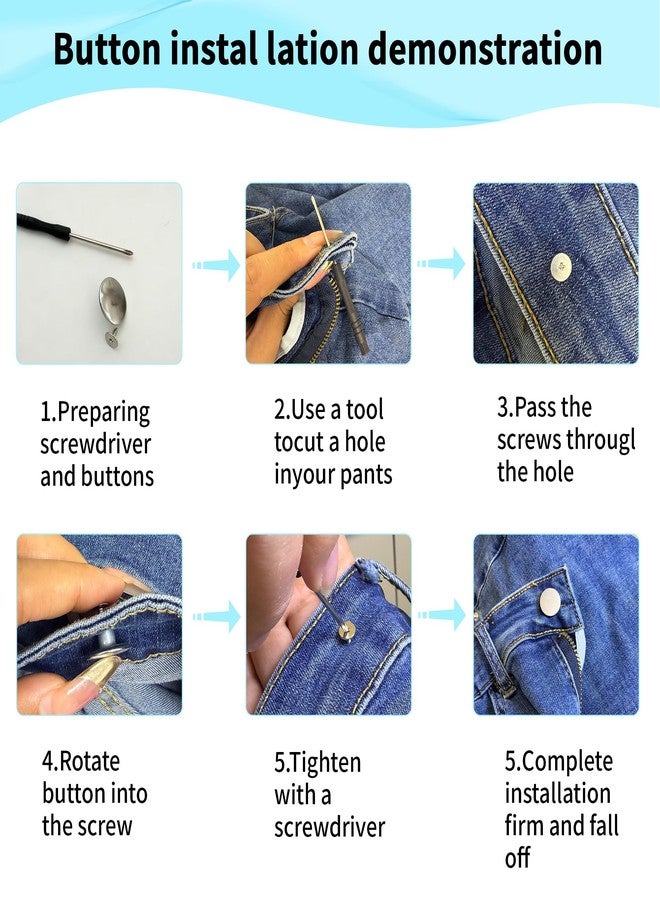 JANCAN 14 PCS Jean Buttons for Loose Jeans - 17 mm Reusable Replacement Buttons No-Sew Nailess Removable Metal Jeans Buttons with Screwdrivers for Cowboy Clothing Jackets Pants DIY Accessories (14) - Image 3