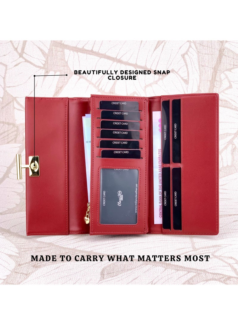 كلاسيك ميلانو - محفظة نسائية أنيقة من الجلد الصناعي مع حافظة بطاقات | محفظة عملات معدنية للنساء | محفظة نسائية نحيفة للاستخدام اليومي والسفر والهدايا - Image 4