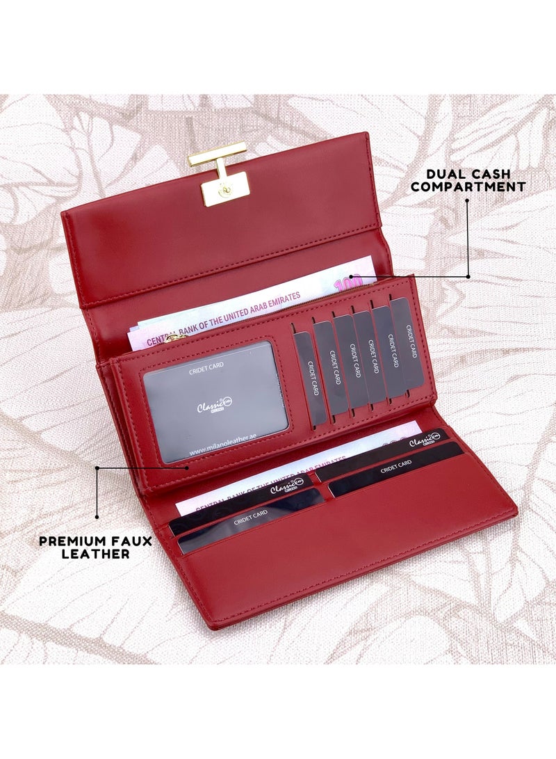 كلاسيك ميلانو - محفظة نسائية أنيقة من الجلد الصناعي مع حافظة بطاقات | محفظة عملات معدنية للنساء | محفظة نسائية نحيفة للاستخدام اليومي والسفر والهدايا - Image 3