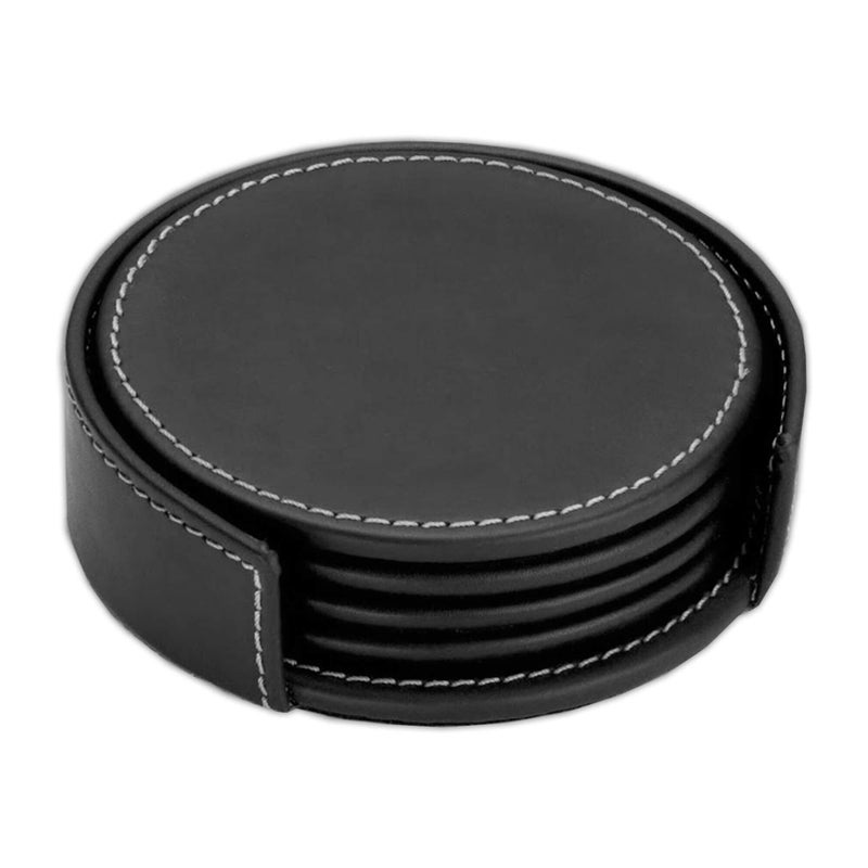 Dacasso Rustic Black Leather 4Round Coaster Set